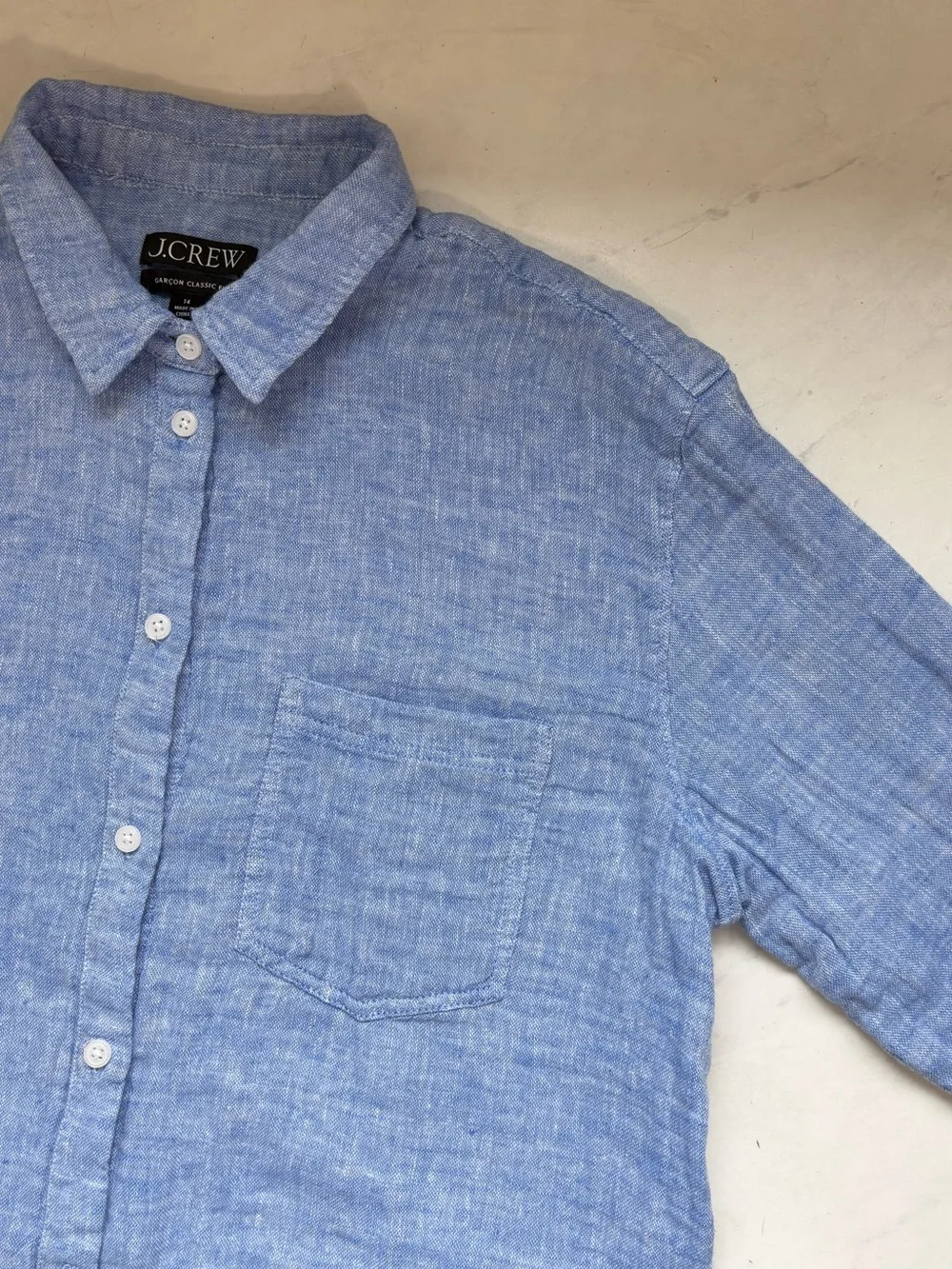 J. Crew Size 14 Garçon Classic Fit Linen Blend Button Up Shirt Preppy Business